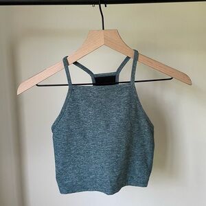 Aritzia Leiland Cropped Racerback Form Fitting Workout Tank in Heather Green